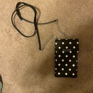 Kate Spade crossbody phone case in black with white polka dots